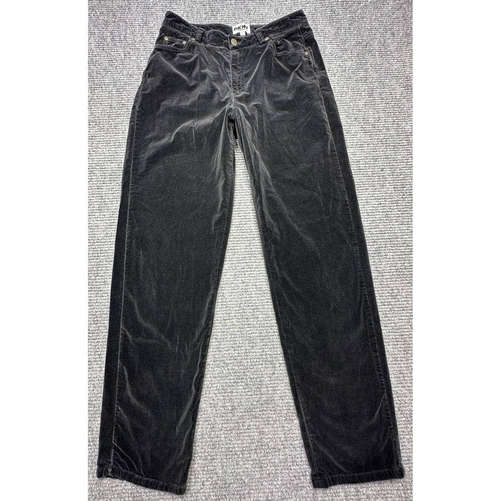 DKNY Jeans Pants Womens 14 Black Velvet Straight Leg Relaxed 5 Pocket Casual